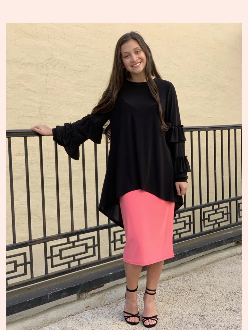 Zadie B’s Black “Amelia” Ruffle Sleeve High-Low Top